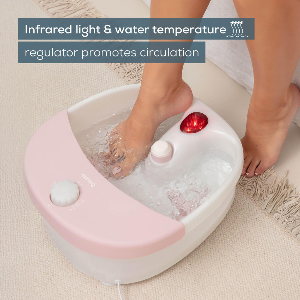 Beurer FB20 Foot Spa - Vibration Bubble Massage - Infrared Light - Reflexology - 3 Pedicure Attachments - Damaged Box