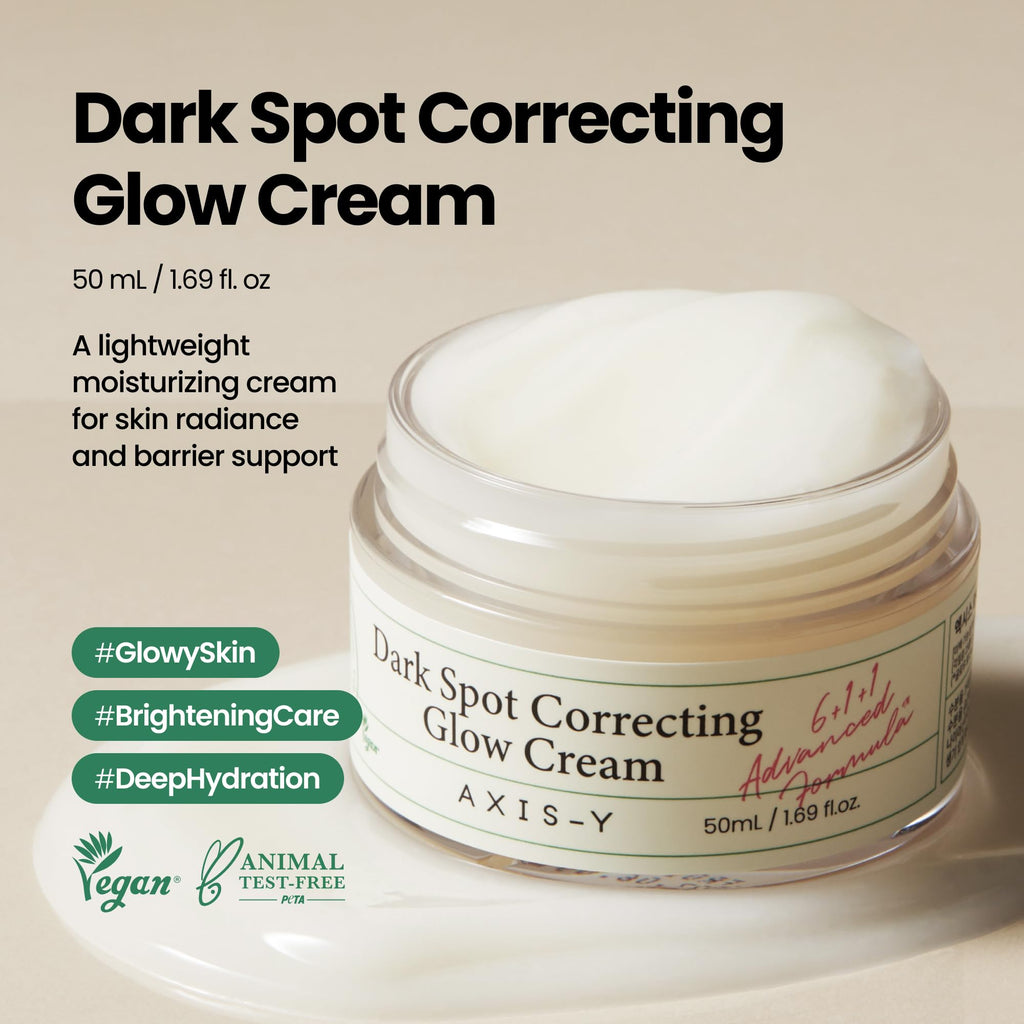 AXIS-Y Dark Spot Correcting Glow Cream - 2% Alpha Arbutin, 5% Niacinamide, Ceramide - Vegan Korean Face Moisturizer 1.69 Fl. Oz. - New - BBE 11/2028