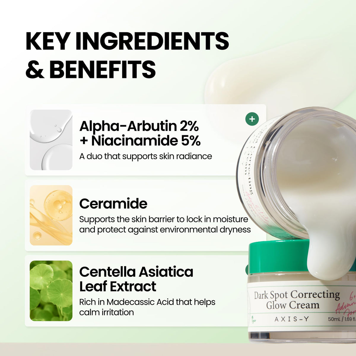 AXIS-Y Dark Spot Correcting Glow Cream - 2% Alpha Arbutin, 5% Niacinamide, Ceramide - Vegan Korean Face Moisturizer 1.69 Fl. Oz. - New - BBE 11/2028