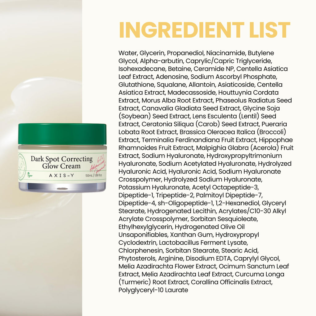 AXIS-Y Dark Spot Correcting Glow Cream - 2% Alpha Arbutin, 5% Niacinamide, Ceramide - Vegan Korean Face Moisturizer 1.69 Fl. Oz. - New - BBE 11/2028