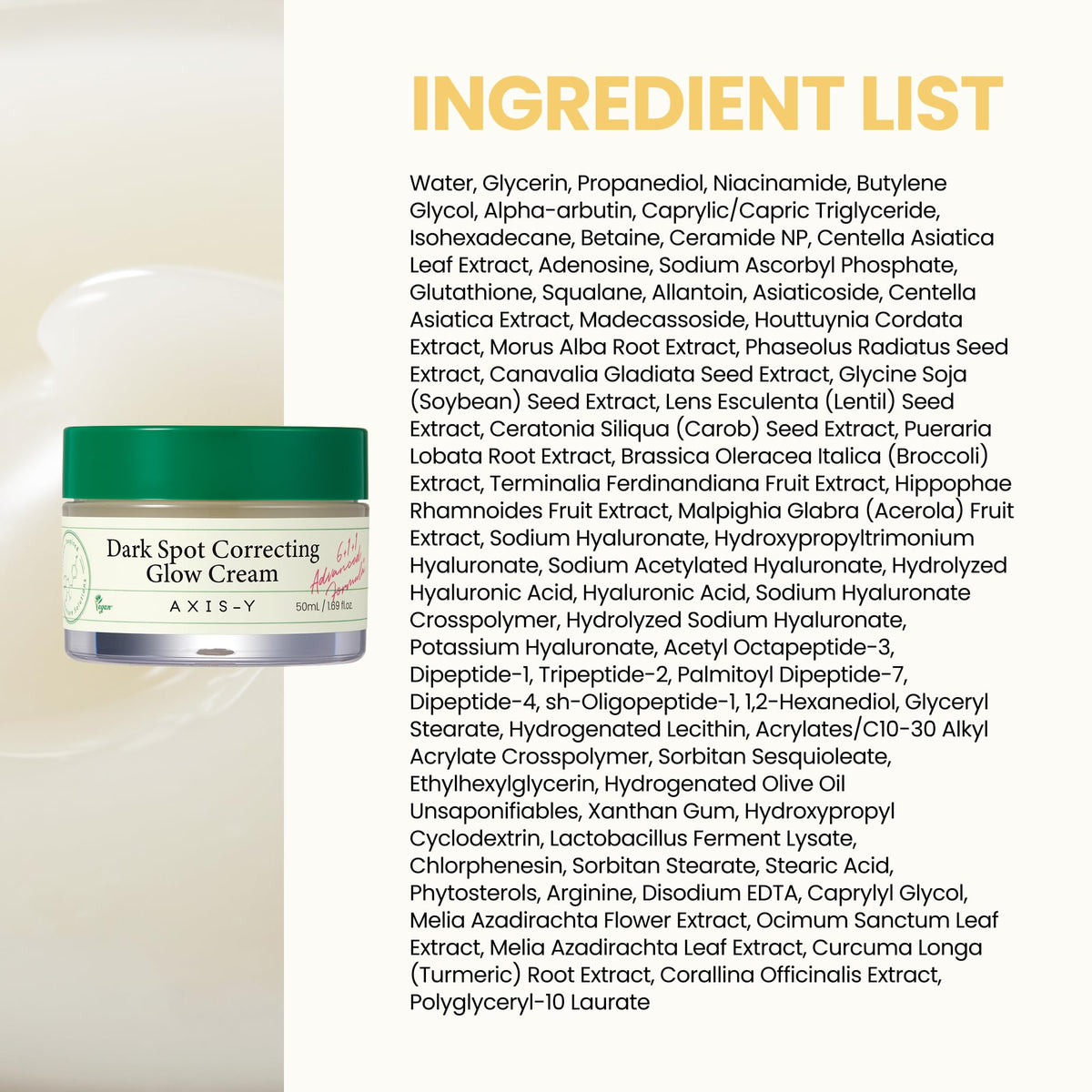 AXIS-Y Dark Spot Correcting Glow Cream - 2% Alpha Arbutin, 5% Niacinamide, Ceramide - Vegan Korean Face Moisturizer 1.69 Fl. Oz. - New - BBE 11/2028