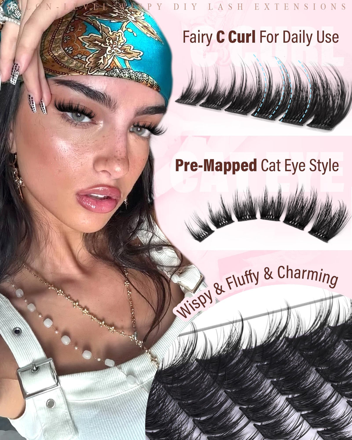 Zegaine Cat Eye Cluster Lashes - Spikes Manga Individual Eyelashes - Wispy C-Curl Pre-Mapped DIY Lash Extension 10-18mm - Damaged Box