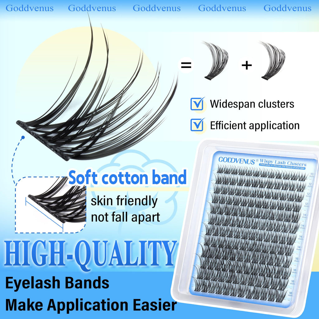 Goddvenus Wispy Cluster Lashes - Natural Individual Eyelashes - D Curl DIY Russian Lash Extensions - Damaged Box