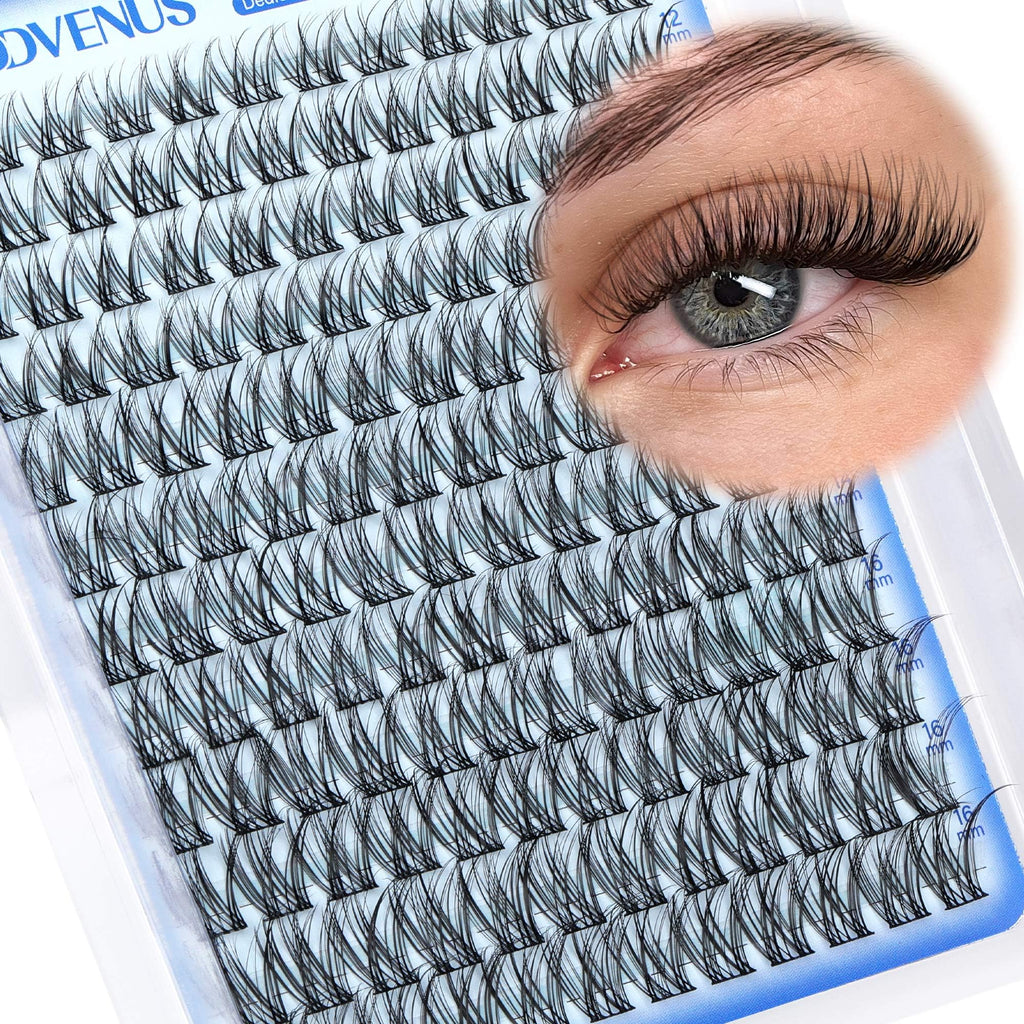 Goddvenus Wispy Cluster Lashes - Natural Individual Eyelashes - D Curl DIY Russian Lash Extensions - Damaged Box