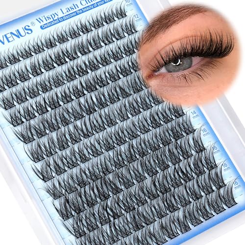 Goddvenus Wispy Cluster Lashes - Natural Individual Eyelashes - D Curl DIY Russian Lash Extensions - Damaged Box