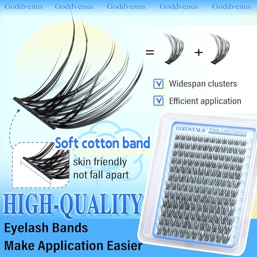 Goddvenus Wispy Cluster Lashes - Natural Individual Eyelashes - D Curl DIY Russian Lash Extensions - Damaged Box