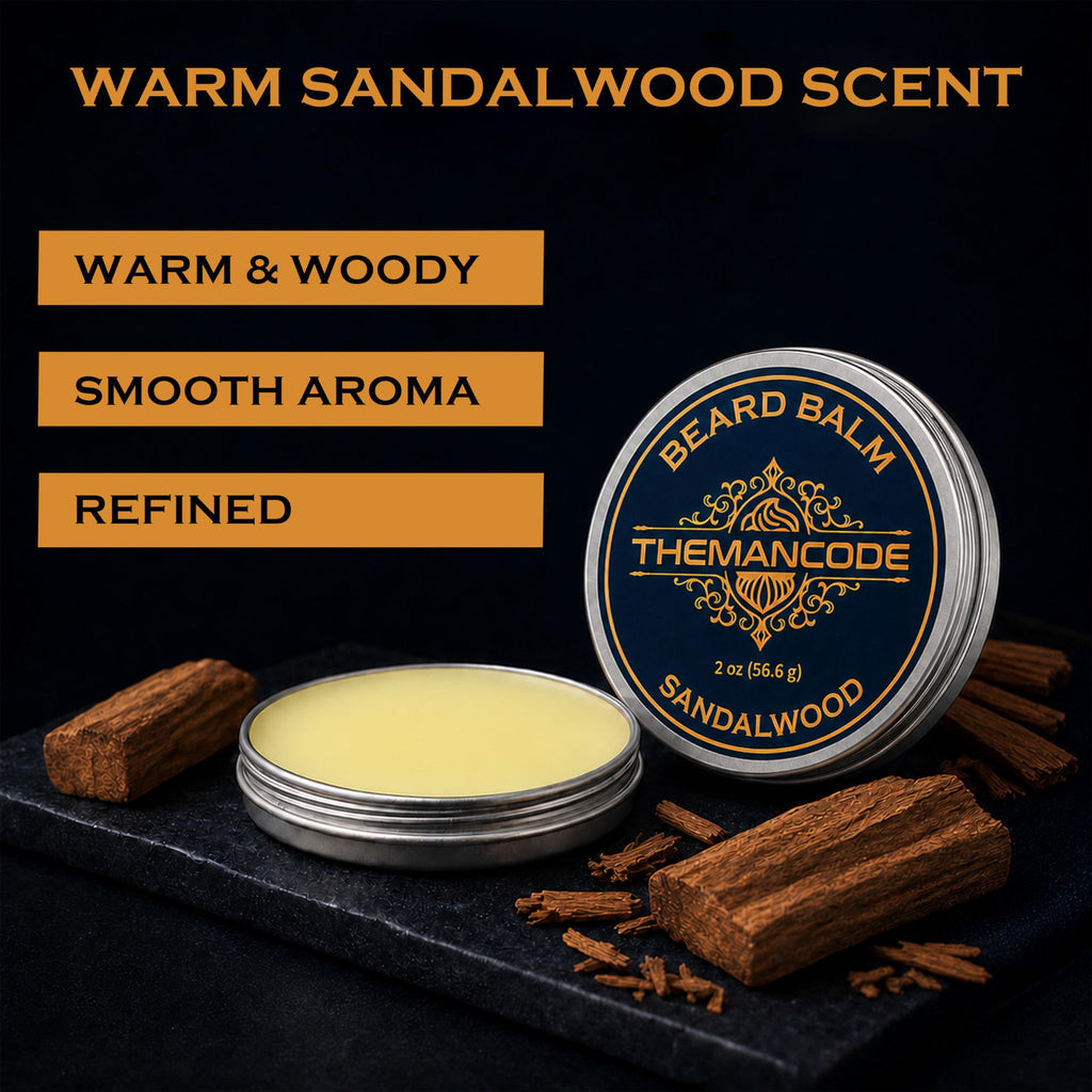 THEMANCODE Sandalwood Beard Balm for Men - 2 oz - Conditioning & Styling Beard Care Gift - Damaged Box