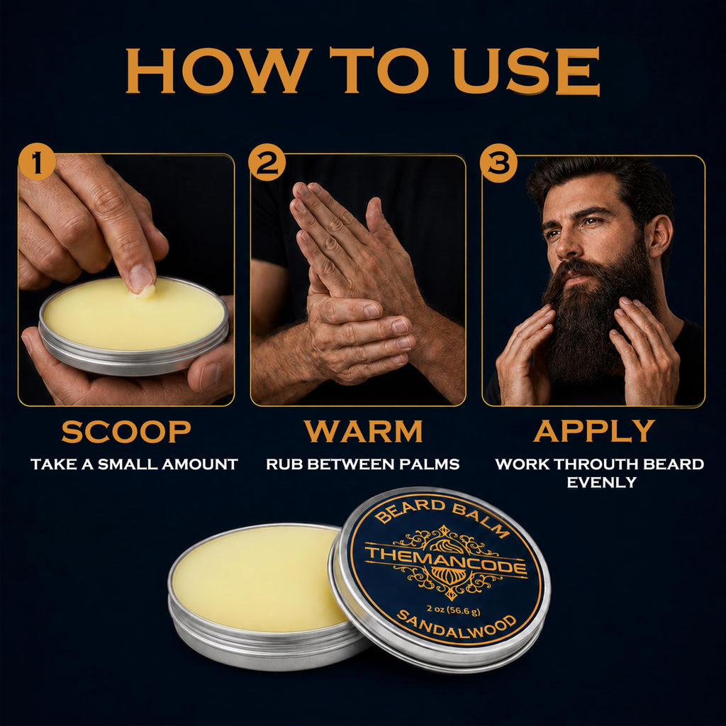 THEMANCODE Sandalwood Beard Balm for Men - 2 oz - Conditioning & Styling Beard Care Gift - Damaged Box