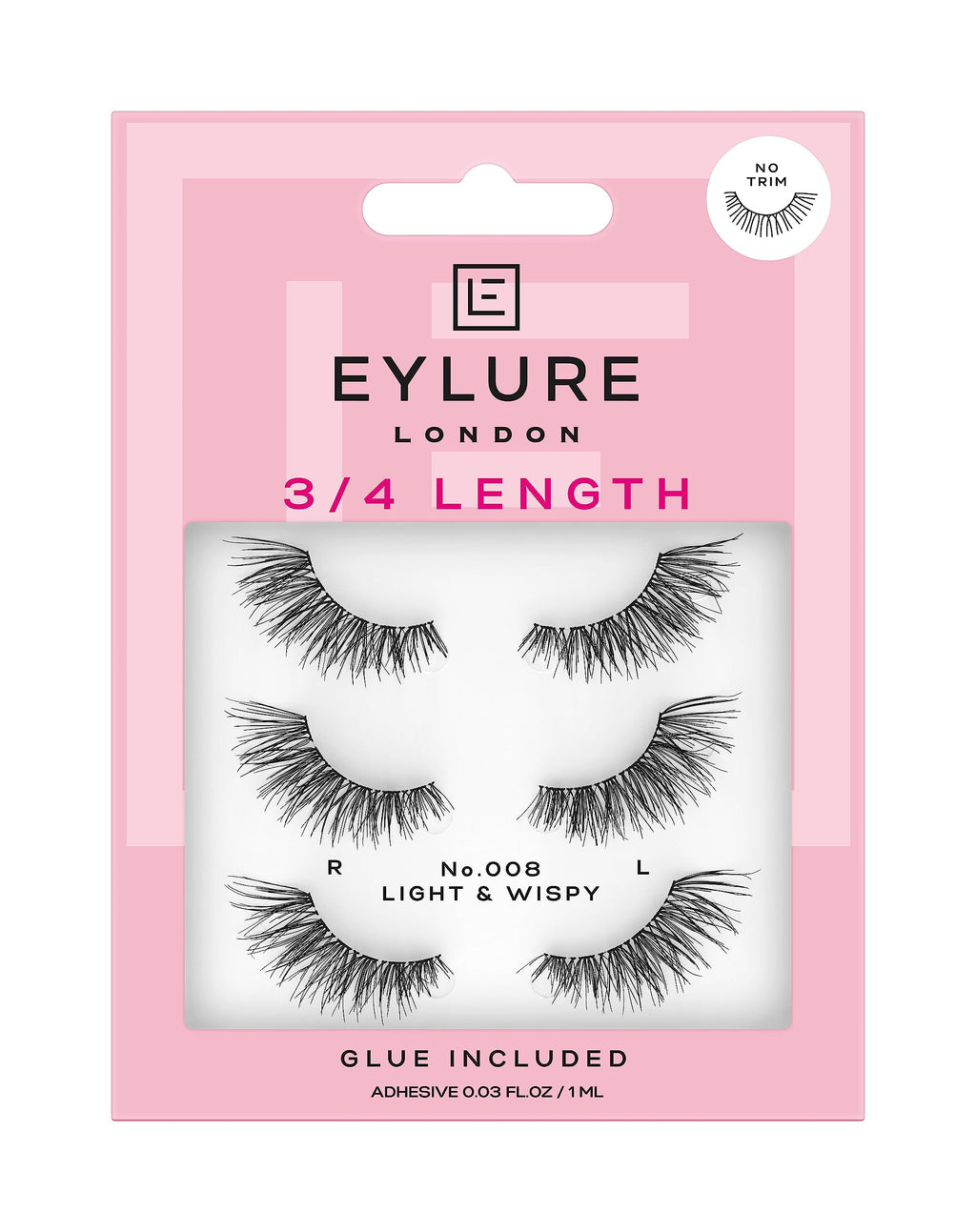 Eylure London 3/4 Length False Eyelashes 008 with Glue - Natural Look Lashes - Damaged Box