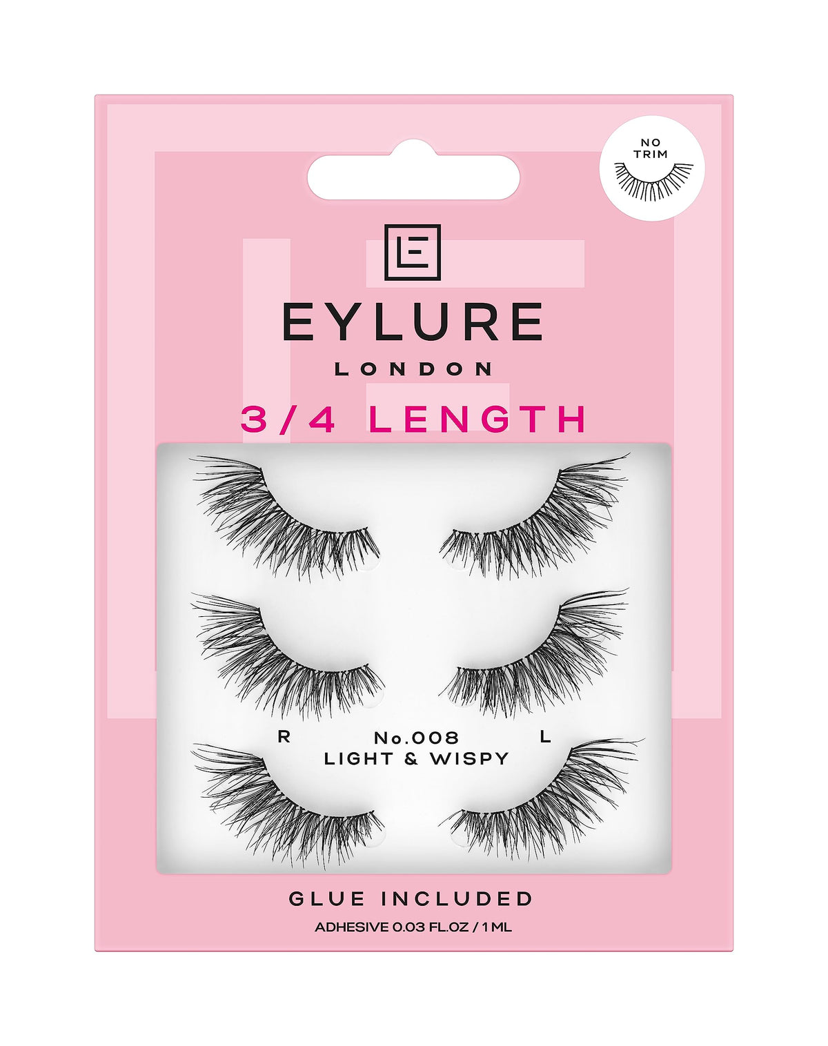 Eylure London 3/4 Length False Eyelashes 008 with Glue - Natural Look Lashes - Damaged Box