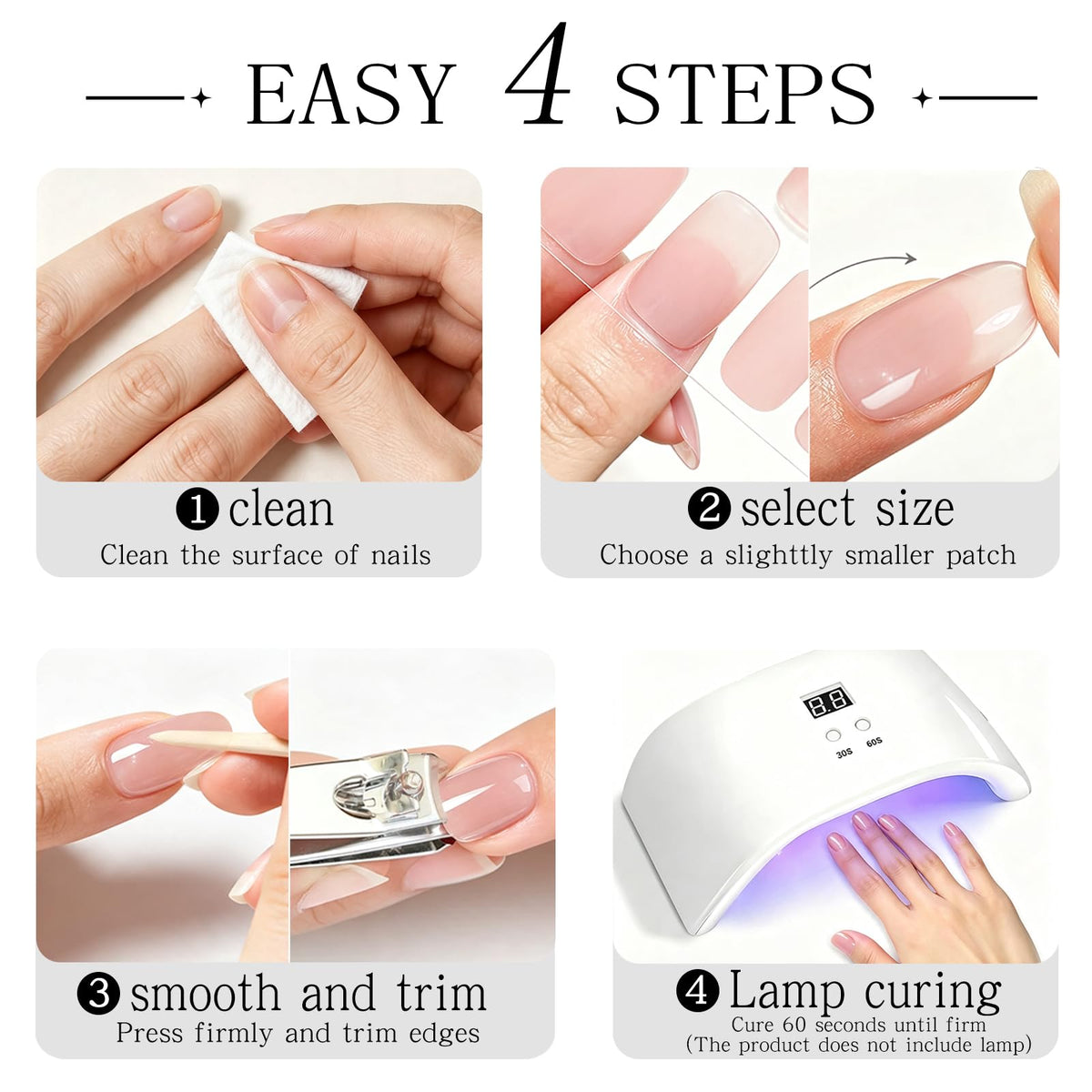 JMEOWIO Pink Semi Cured Gel Nail Strips Wraps - UV LED Nail Art Sticker - New