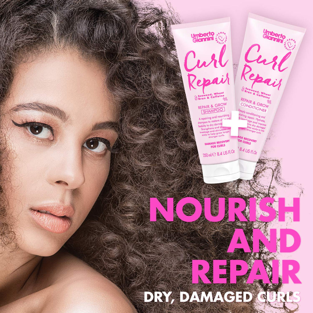 Umberto Giannini Curl Repair Shampoo Conditioner Set - Vegan Cruelty Free - 250ml Hair Growth Formula - New