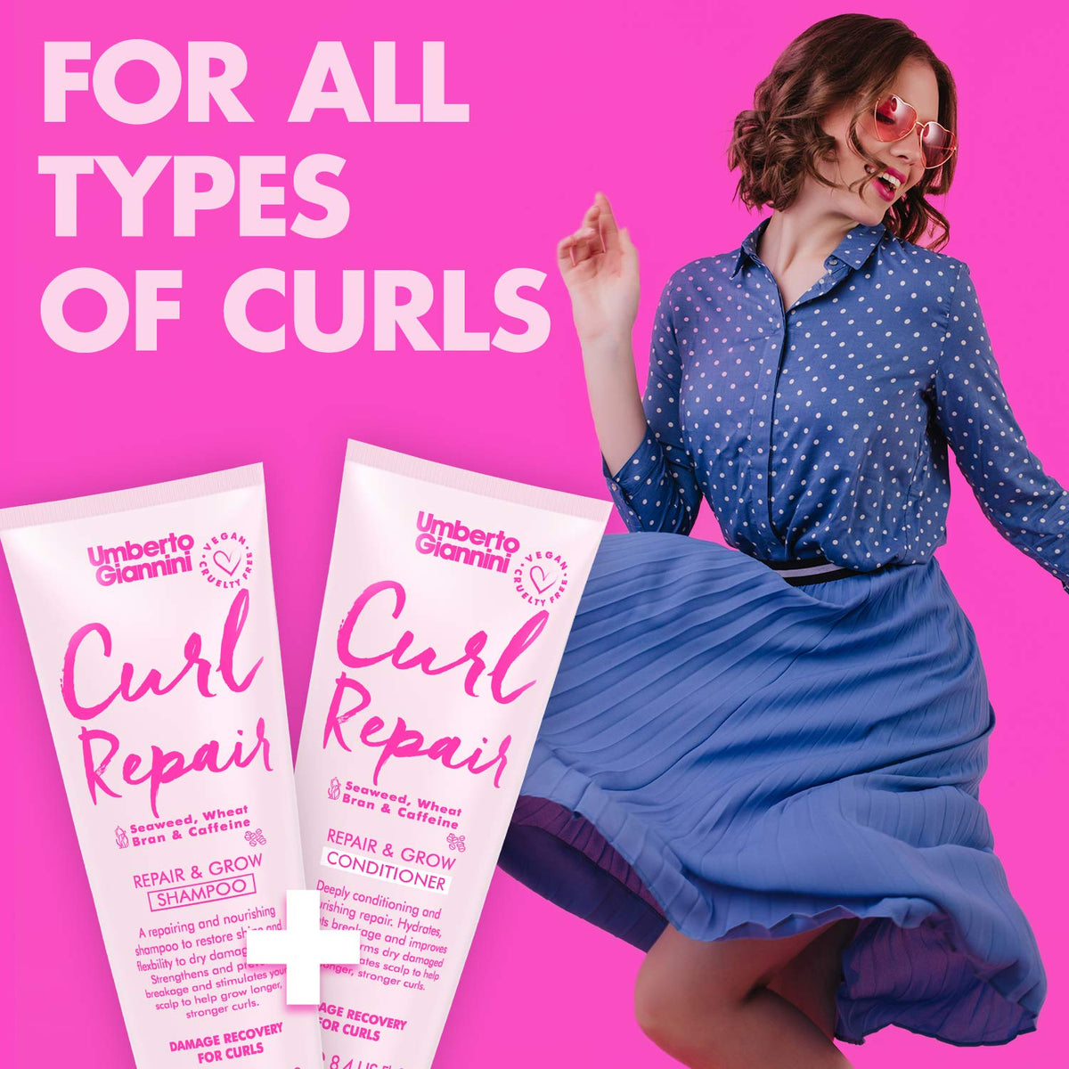 Umberto Giannini Curl Repair Shampoo Conditioner Set - Vegan Cruelty Free - 250ml Hair Growth Formula - New