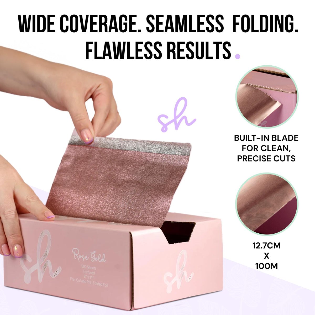 Simply Hair Embossed Hair Foil Roll - 100m Medium Weight - Rose Gold 12.7cm - Hair Dye Highlights Balayage - Built-in Cutter No-Slip Grip - Damaged Box