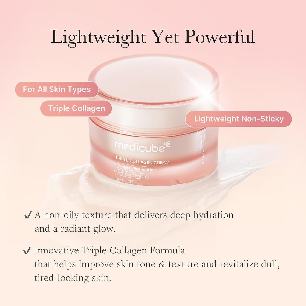 Medicube Triple Collagen Cream - Hydrating & Firming Face Moisturiser - Anti-Aging Skincare - Damaged Box - BBE 08/2028