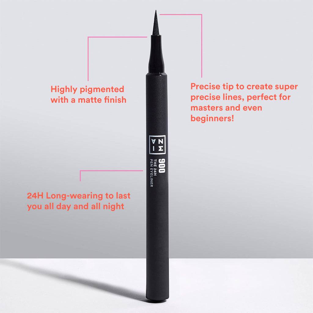 3INA The 24H Pen Eyeliner 900 - Black Liquid Eyeliner - 24h Longwear Waterproof Eye Makeup - New