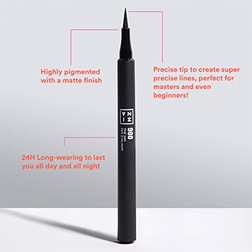 3INA The 24H Pen Eyeliner 900 - Black Liquid Eyeliner - 24h Longwear Waterproof Eye Makeup - New