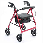 NRS A-Series 4 Wheel Rollator Walking Aid with Seat & Bag - Folding Lightweight Height Adjustable Aluminium Frame - Red P11255 - Damaged Box