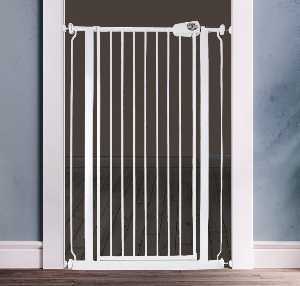 Safetots Extra Tall Narrow Baby Safety Gate - Pressure Fit Metal Stair Gate, 68.5cm - 75cm, 104cm High - White - Like New