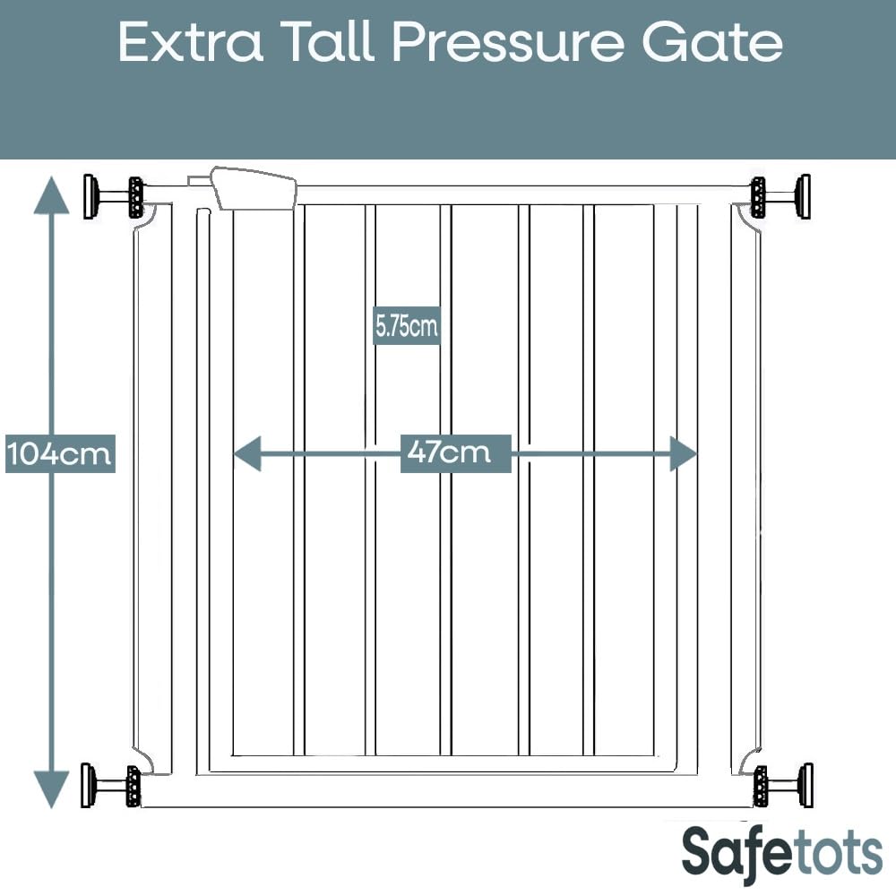 Safetots Extra Tall Narrow Baby Safety Gate - Pressure Fit Metal Stair Gate, 68.5cm - 75cm, 104cm High - White - Like New