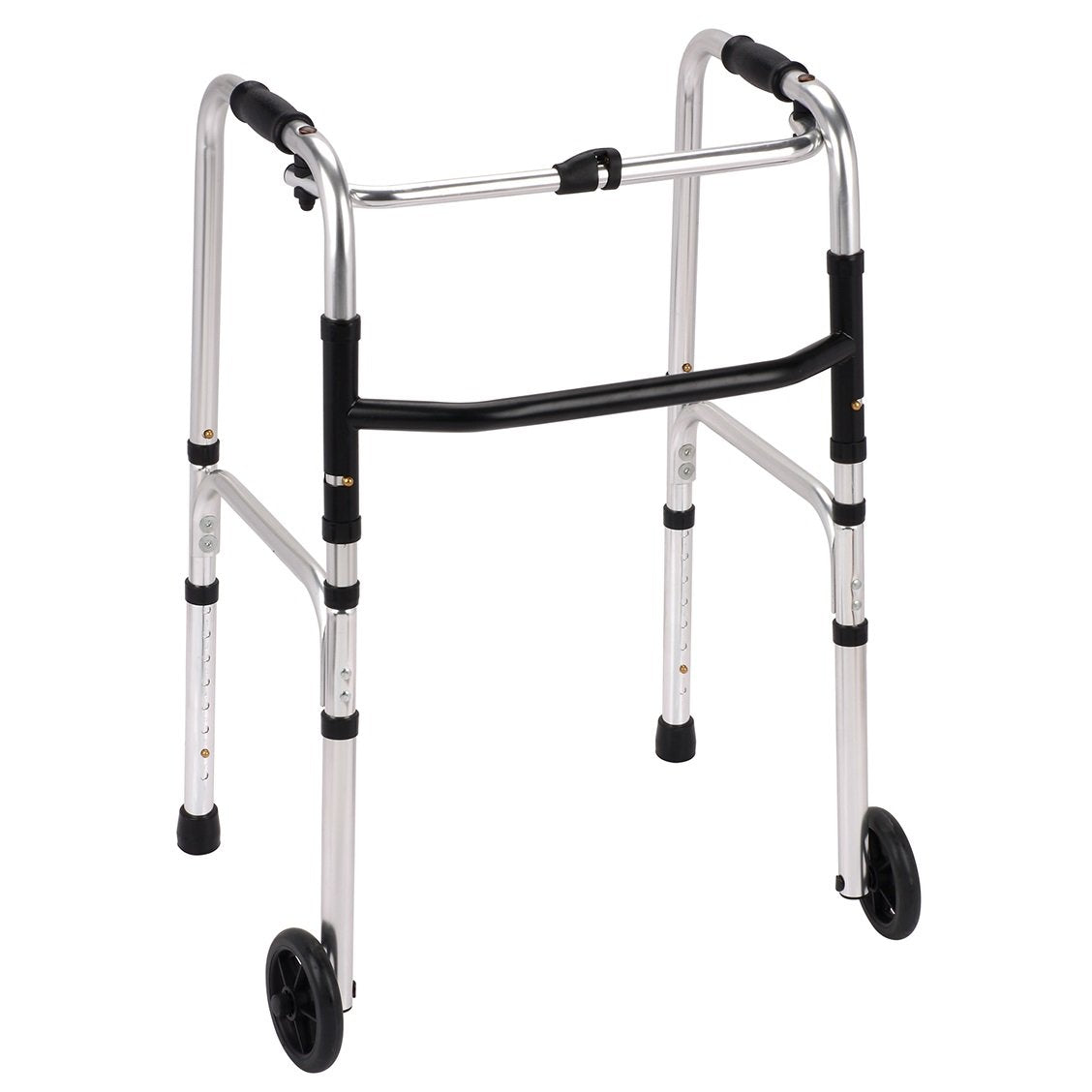 Lightweight Aluminium Folding Walking Frame Zimmer Walker With 2 Wheels - Height Adjustable One-Button Fold - Damaged Box
