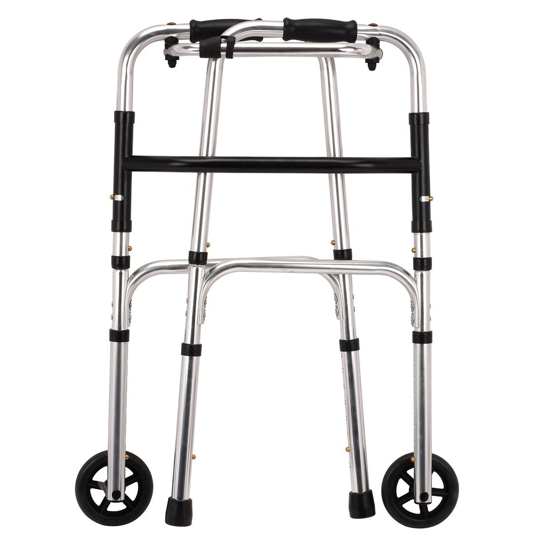Lightweight Aluminium Folding Walking Frame Zimmer Walker With 2 Wheels - Height Adjustable One-Button Fold - Damaged Box