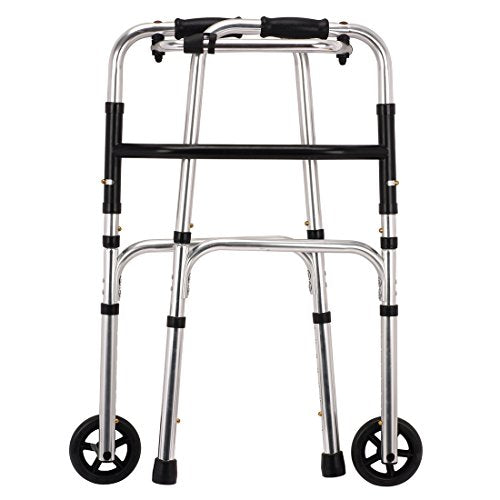 Lightweight Aluminium Folding Walking Frame Zimmer Walker With 2 Wheels - Height Adjustable One-Button Fold - Damaged Box