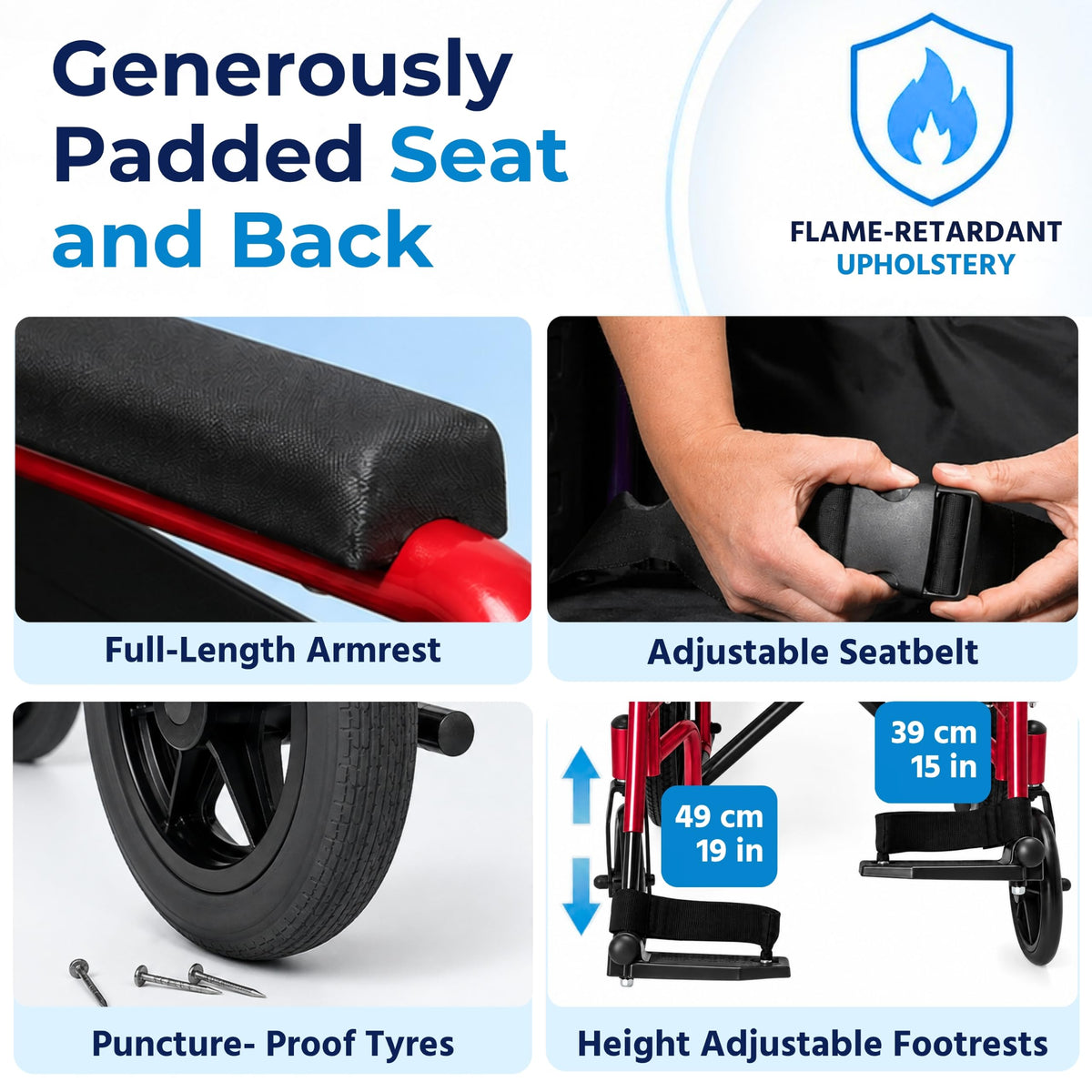 Days Compact Lightweight Folding Wheelchair for Adults - Portable Mobility Aid - Red - Very Good
