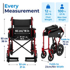 Days Compact Lightweight Folding Wheelchair for Adults - Portable Mobility Aid - Red - Very Good