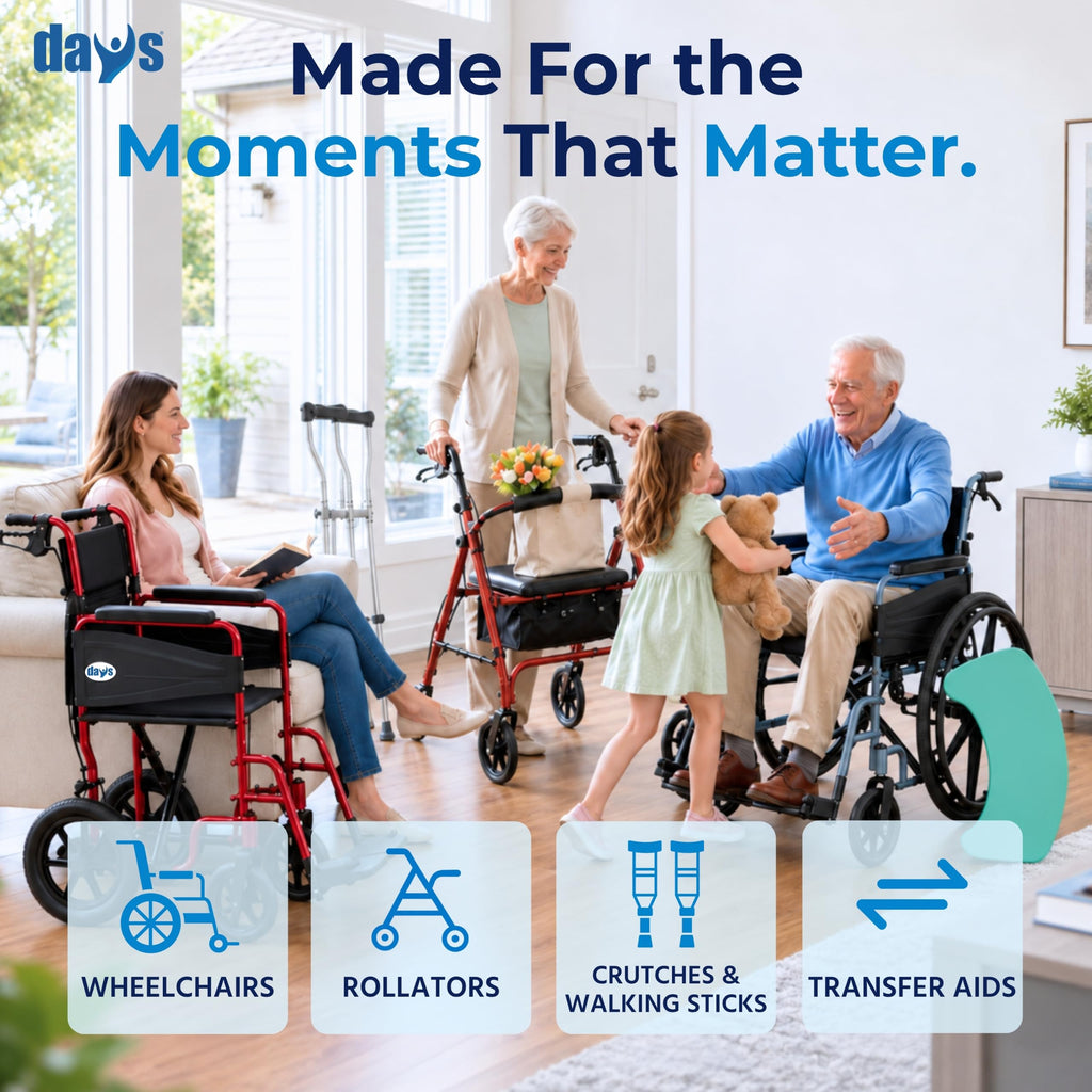 Days Compact Lightweight Folding Wheelchair for Adults - Portable Mobility Aid - Red - Very Good