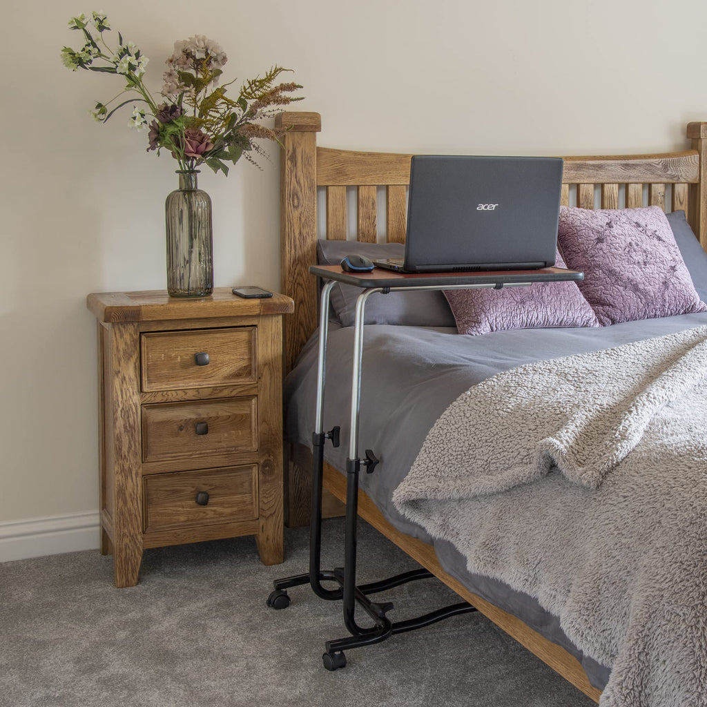 NRS Healthcare Overbed Chair Table - Height Adjustable Tilting Top Wheeled Mobile Laptop Desk M15691 - Very Good