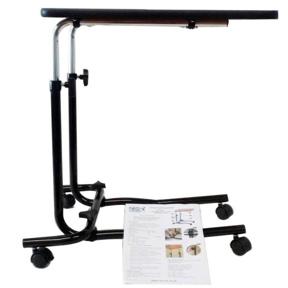 NRS Healthcare Overbed Chair Table - Height Adjustable Tilting Top Wheeled Mobile Laptop Desk M15691 - Very Good