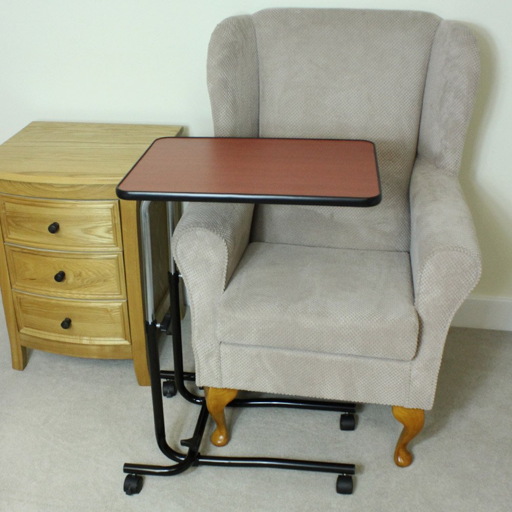 NRS Healthcare Overbed Chair Table - Height Adjustable Tilting Top Wheeled Mobile Laptop Desk M15691 - Very Good