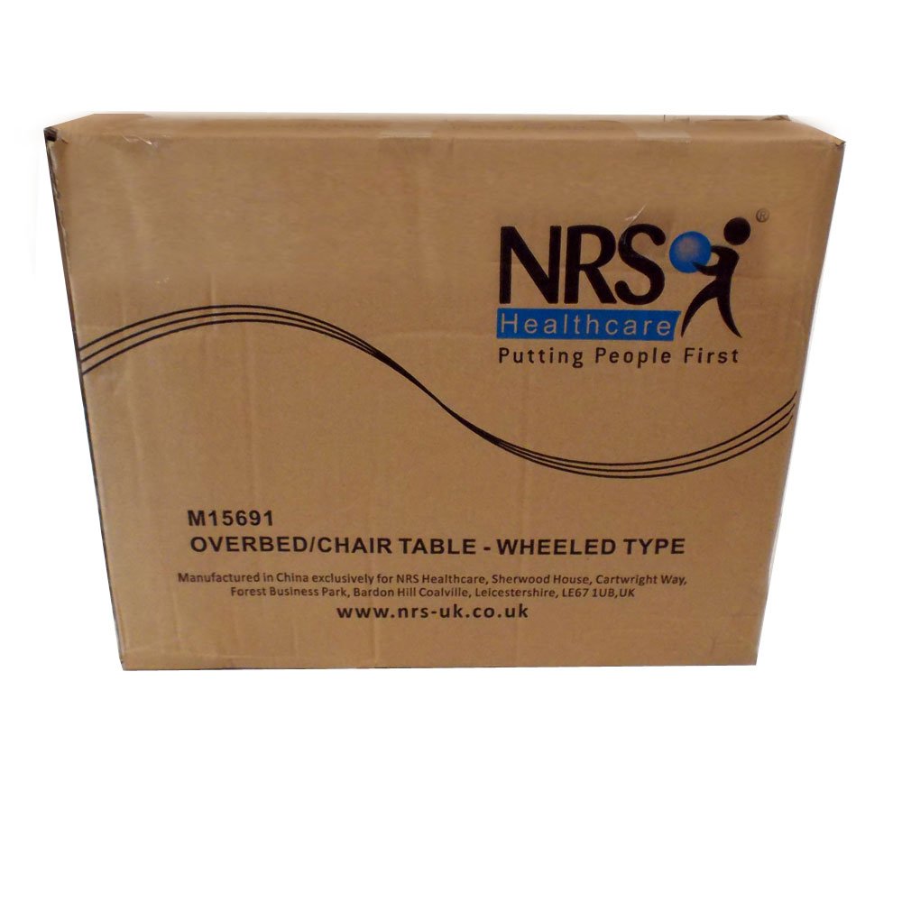 NRS Healthcare Overbed Chair Table - Height Adjustable Tilting Top Wheeled Mobile Laptop Desk M15691 - Very Good