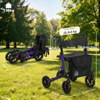 HOMCOM Folding Rollator Walker with Seat and Backrest for Seniors, Mobility Aid Walking Frame - Purple - Damaged Box