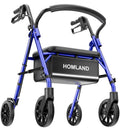 Homland Lightweight Folding Rollator Walker with Seat - All-Terrain Mobility Aid - Blue - Damaged Box