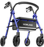 Homland Lightweight Folding Rollator Walker with Seat - All-Terrain Mobility Aid - Blue - Damaged Box