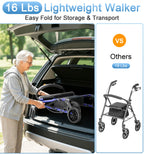Homland Lightweight Folding Rollator Walker with Seat - All-Terrain Mobility Aid - Blue - Damaged Box