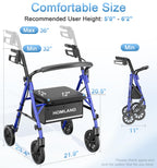 Homland Lightweight Folding Rollator Walker with Seat - All-Terrain Mobility Aid - Blue - Damaged Box