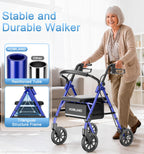 Homland Lightweight Folding Rollator Walker with Seat - All-Terrain Mobility Aid - Blue - Damaged Box