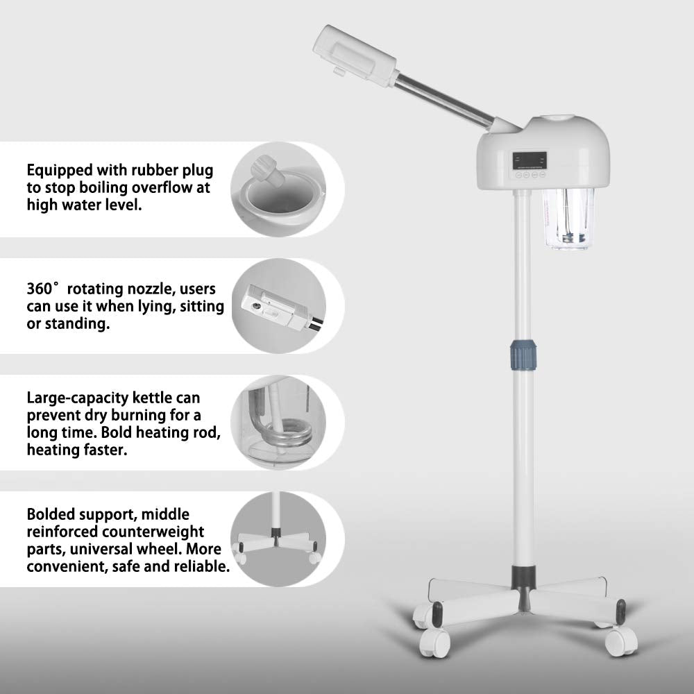 JVSURF 3-in-1 Facial Steamer with Ozone and LCD Timer - Salon Spa Face Steamer - Adjustable Height 0.95m-1.2m - White - Very Good