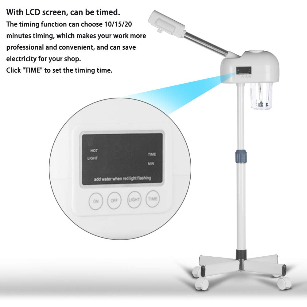 JVSURF 3-in-1 Facial Steamer with Ozone and LCD Timer - Salon Spa Face Steamer - Adjustable Height 0.95m-1.2m - White - Very Good