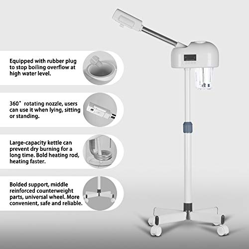 JVSURF 3-in-1 Facial Steamer with Ozone and LCD Timer - Salon Spa Face Steamer - Adjustable Height 0.95m-1.2m - White - Very Good