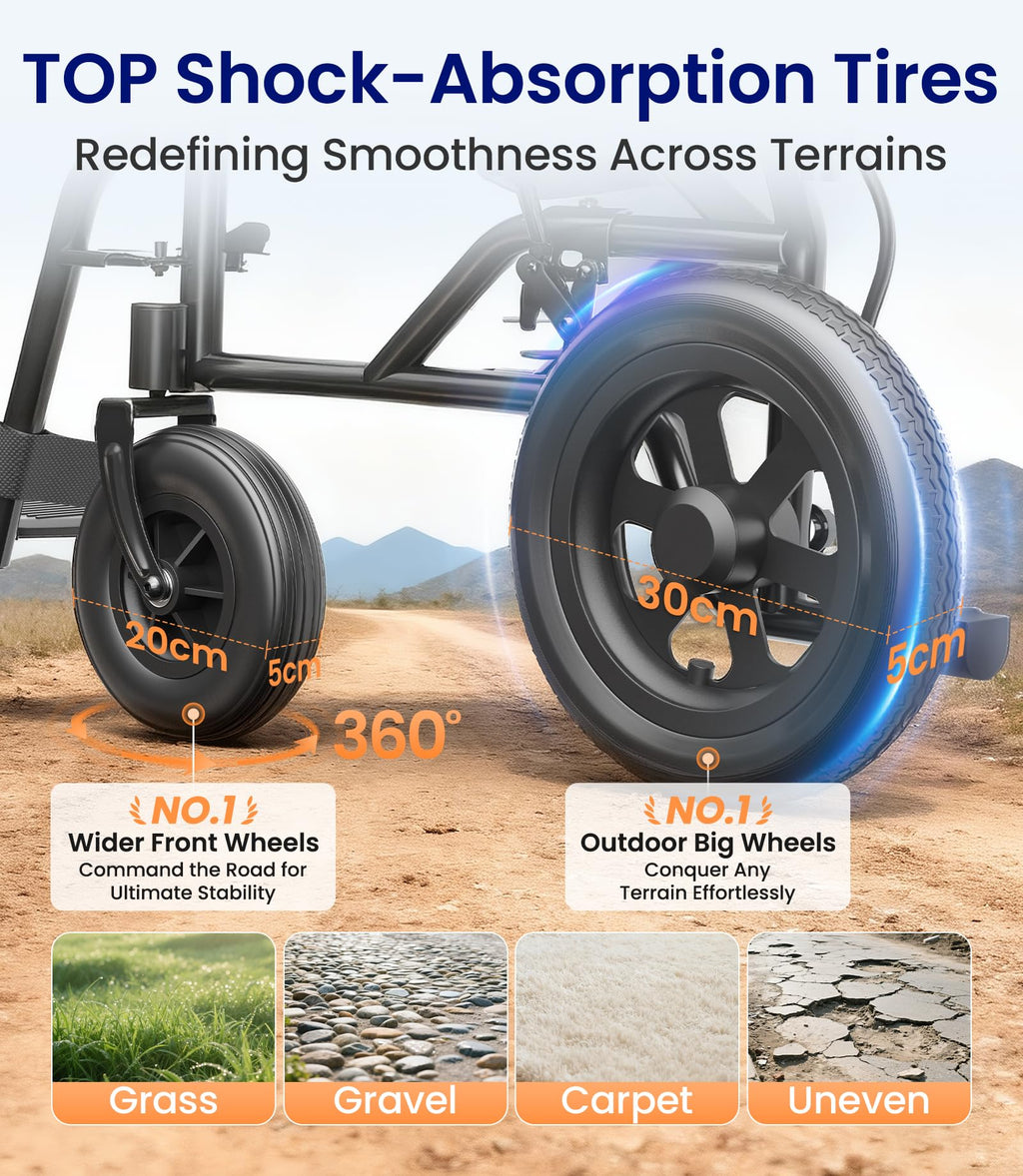 VOCIC Lightweight Wheelchair for Adults - 13kg Mobility Chair with 30cm All Terrain Tyres - Very Good