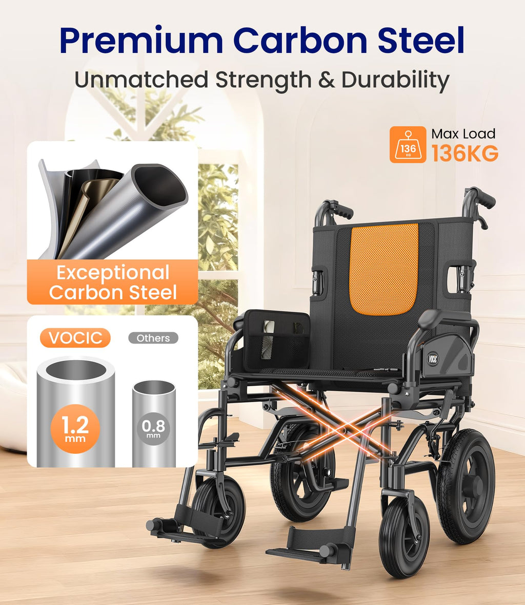 VOCIC Lightweight Wheelchair for Adults - 13kg Mobility Chair with 30cm All Terrain Tyres - Very Good