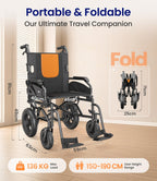 VOCIC Lightweight Wheelchair for Adults - 13kg Mobility Chair with 30cm All Terrain Tyres - Very Good