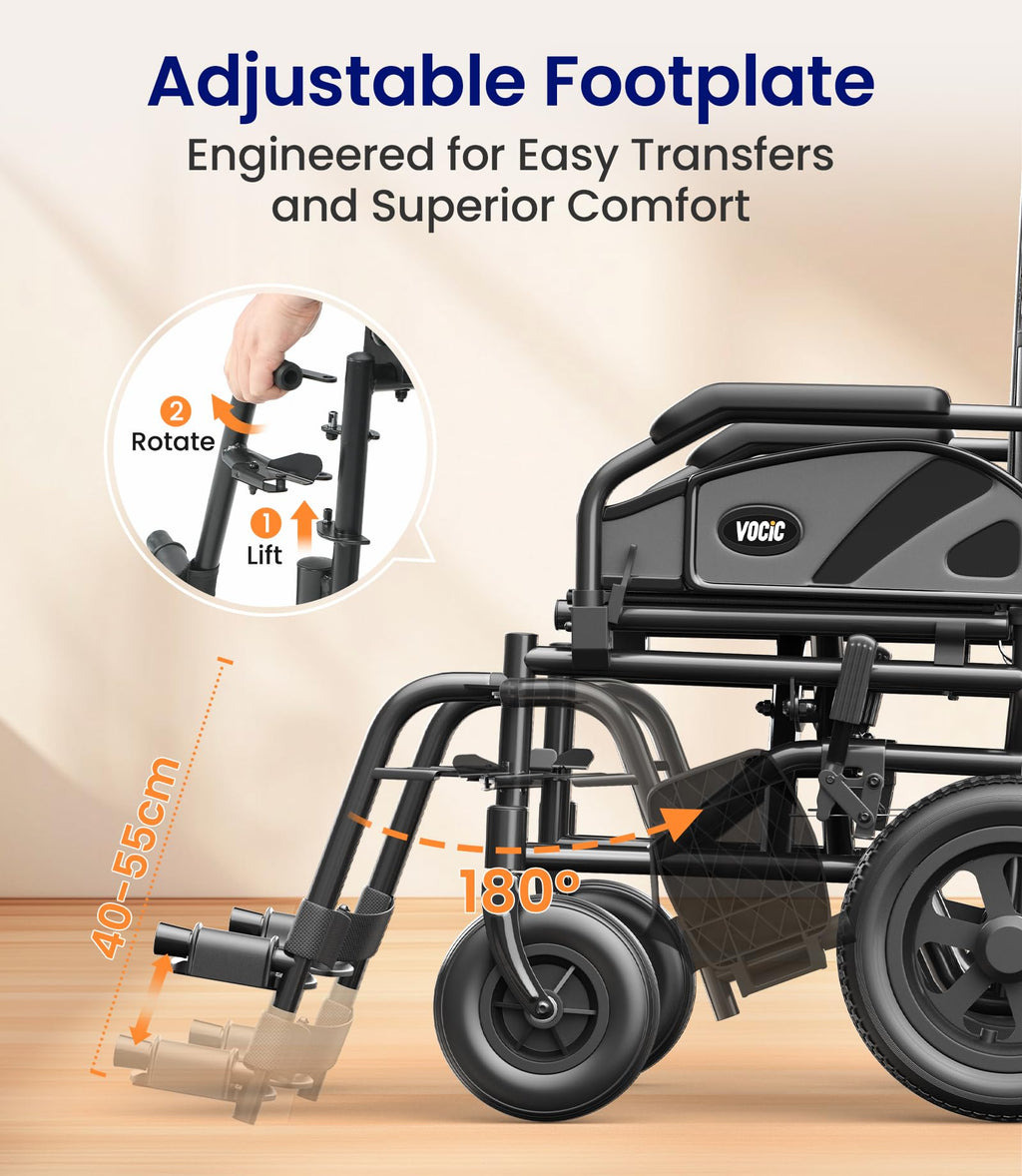 VOCIC Lightweight Wheelchair for Adults - 13kg Mobility Chair with 30cm All Terrain Tyres - Very Good