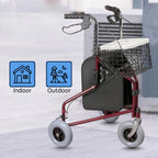 Days Folding Three Wheeled Rollator Walker - Steel Mobility Aid with Tray, Basket, Bag, Lockable Brakes - Red - Very Good