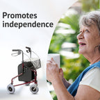 Days Folding Three Wheeled Rollator Walker - Steel Mobility Aid with Tray, Basket, Bag, Lockable Brakes - Red - Very Good