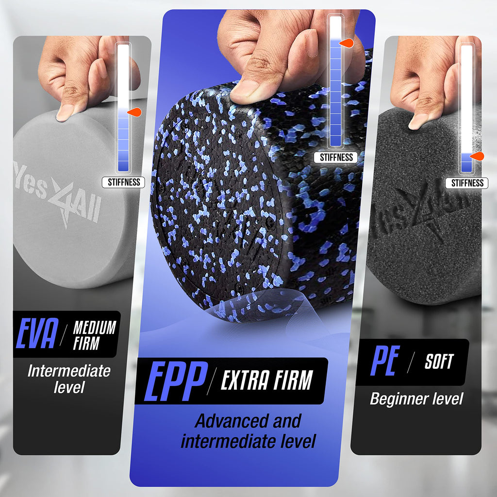 Yes4All High Density EPP Foam Roller 60cm Blue Speckled - Deep Tissue Muscle Massage Roller for Back, Legs, Gym and Yoga - Damaged Box